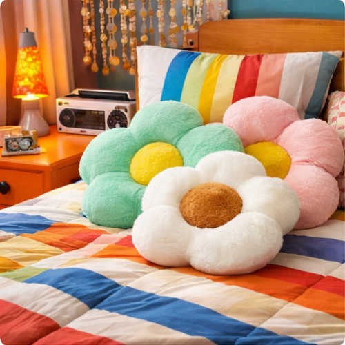 Cojín de flores suave y colorido