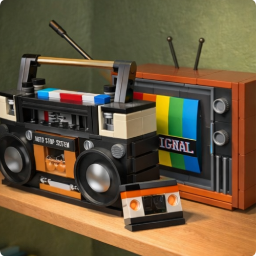 Electrodomésticos retro para hacer uno mismo, muebles, televisores, ordenadores, cintas, walkman, consolas de juegos, radios, bloques de construcción, modelos, juego de ladrillos, juguetes.