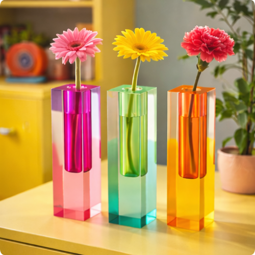 Jarrón moderno de cristal acrílico con forma de pilar arcoíris de Floriddle, para mesa, decoración nórdica de lujo para el hogar
