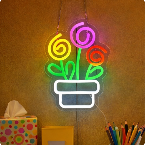 Flores pop de pared de neón